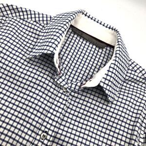 Zara Basic Button Up Long Sleeve Fitted Shirt Blue Check Size Medium Casual Work